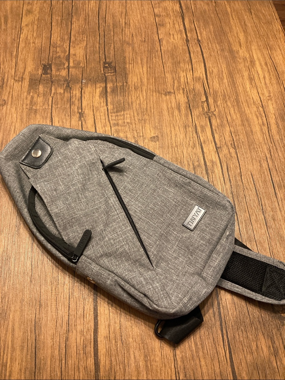 Gray Men's Sling Belt Bag with Front Zip Pocket